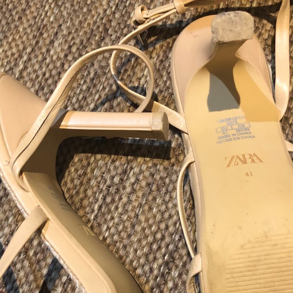 Zara Cream Strappy Square-Toe Sandals - Picture 11 of 11